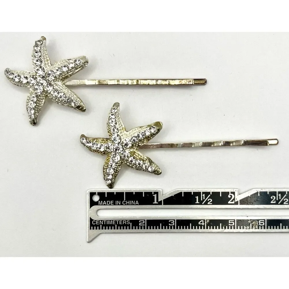 Starfish Rhinestone Hair Pins Silver and Gold Tone Pair of 2